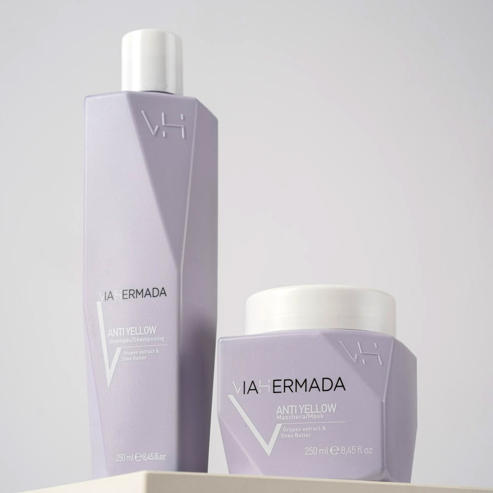 VIAHERMADA Anti-Yellow Shampoo 250ml Mask 250ml Silky Oil 50ml + Cerchietto Bombato in Omaggio