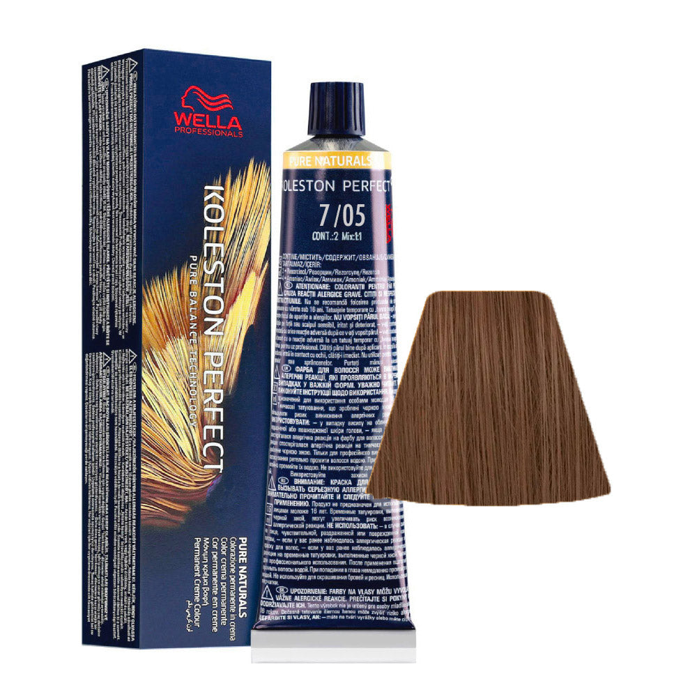 Wella Koleston Perfect Me Pure Naturals 7/05 Biondo Medio Naturale Mogano 60ml - colorazione permanente