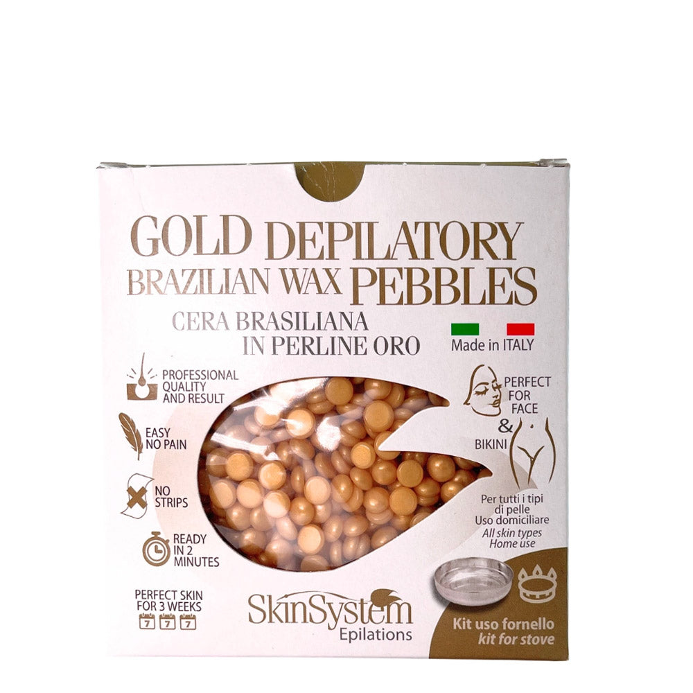 SkinSystem Gold Depilatory Brazilian Waz Pebbles Kit for Stove - kit  uso cera fornello