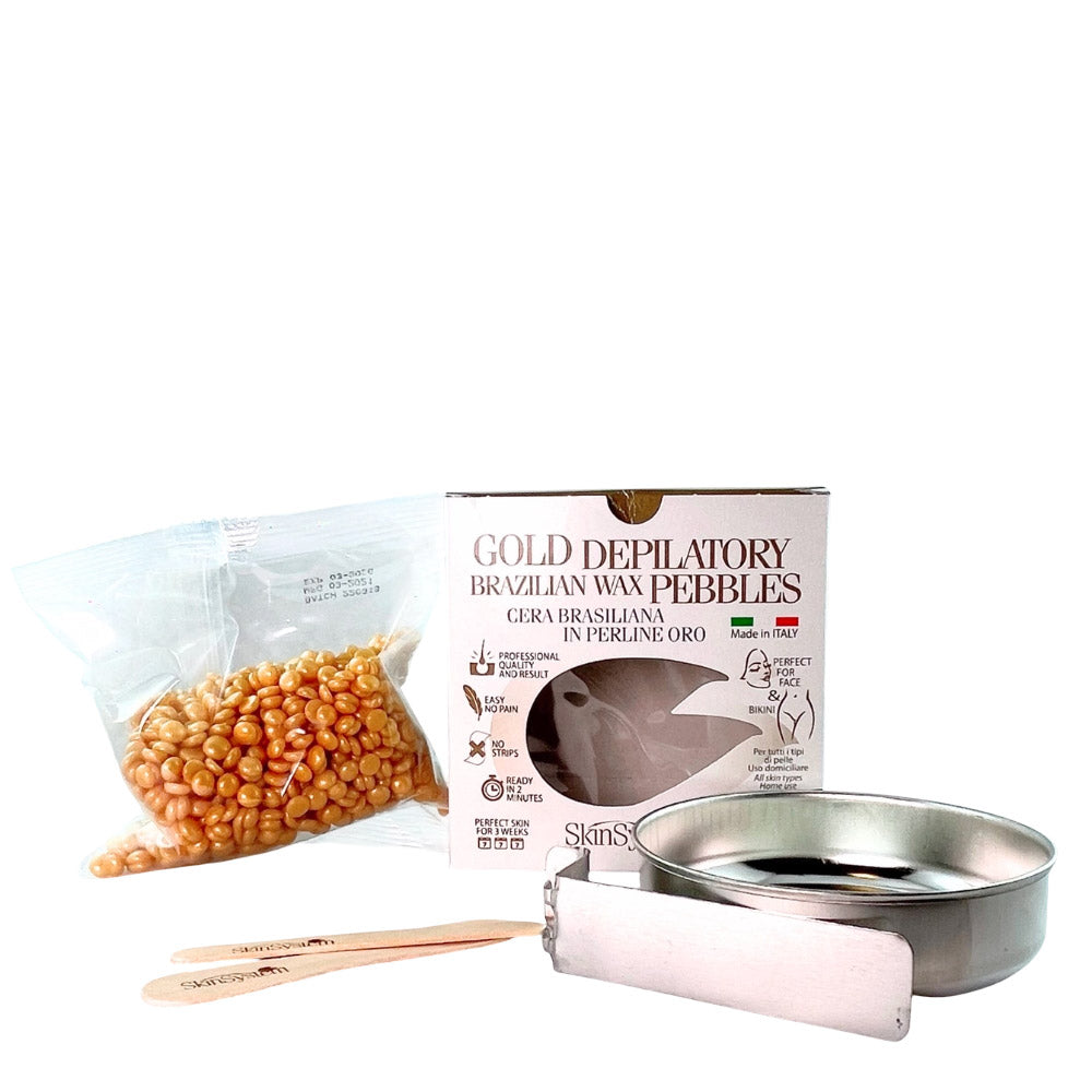 SkinSystem Gold Depilatory Brazilian Waz Pebbles Kit for Stove - kit  uso cera fornello