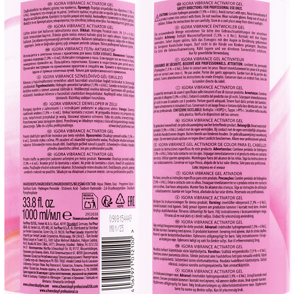 Schwarzkopf Igora Vibrance Activator Gel 1.9% 6 Vol - ossigeno in gel