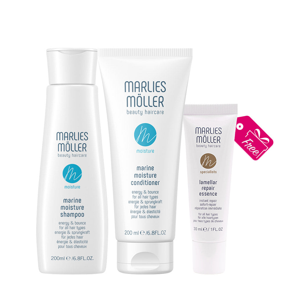 Marlies Möller Marine Moisture Shampoo 200ml Conditioner 200ml + Repair Essence 30ml OMAGGIO [all]