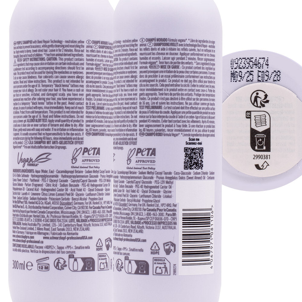 Schwarzkopf BlondMe Bond Repair Purple Shampoo 300ml - shampoo viola riparatore