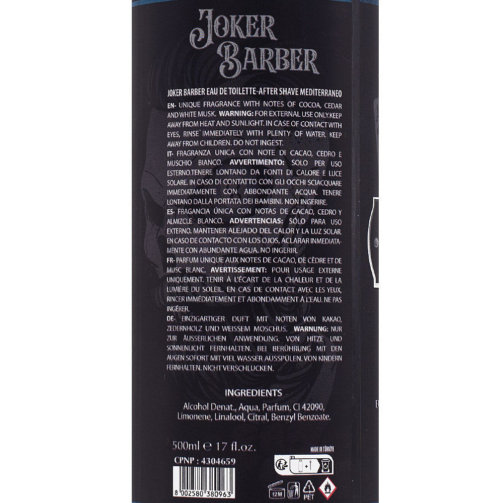 Joker Barber Eau de Toilette After Shave Mediterraneo 500ml - dopobarba profumato