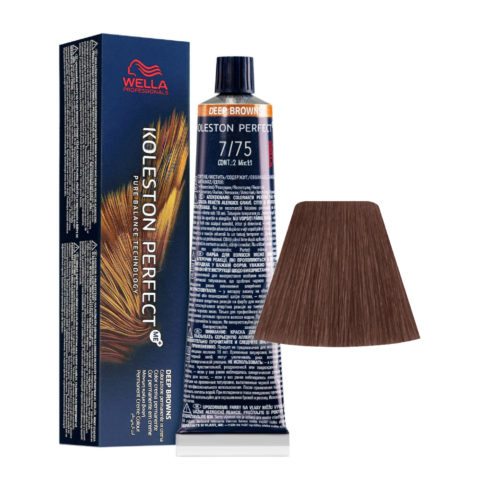 Wella Koleston Perfect Me+ Deep Browns 7/75 Mittleres Mahagoni-Sandblond 60 ml - permanente Färbung