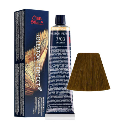 Wella Koleston Perfect Me+ Pure Naturals 7/03 Mittleres natürliches Goldblond 60ml - permanente Färbung