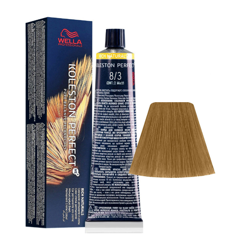 Wella Koleston Perfect Me+ Rich Naturals 8/3 Hellgoldblond 60 ml - permanente Färbung