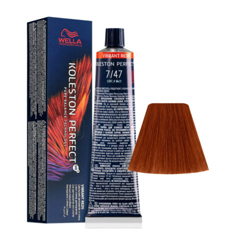 Koleston Perfect Me+ Vibrant Reds 7/47 Mittelblond Kupfersand 60 ml – permanente Färbung