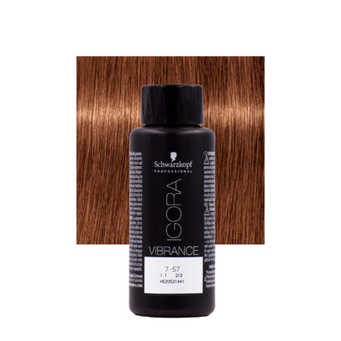 Schwarzkopf Igora Vibrance 7-57 Mittelgoldenes Kupferblond 60 ml – Ton-in-Ton-Färbung