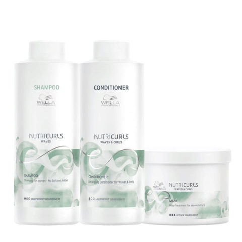 Wella Nutricurls Waves Shampoo 1000ml Conditioner 1000ml Maske 500ml