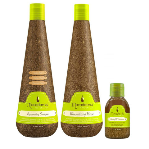 Macadamia Kit für trockenes Haar Shampoo 300ml Conditioner 300ml Arganöl 27ml