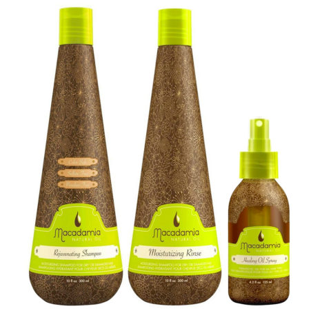 Macadamia Kit Trocknes Haar Shampoo 300ml Conditioner 300ml Spray 125ml