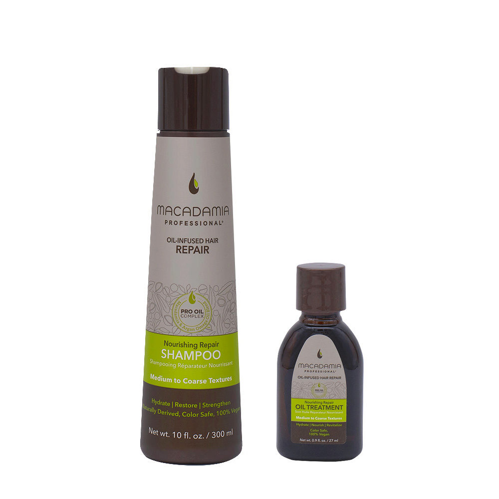 Macadamia Set Beschädigtes Haar Shampoo 300ml und Feuchtigkeitsöl 27ml