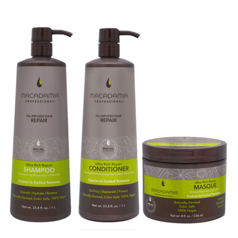 Macadamia Beschädigtes dickes Haar Shampoo 1000ml und Conditioner 1000ml Maske 236ml