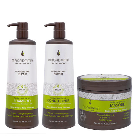 Set Beschädigtes und feines Haar Shampoo 1000ml und Conditioner 1000ml Maske 222ml