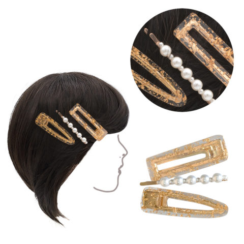 VIAHERMADA Set aus drei Clips aus goldenem Metall und 6cm Perlen