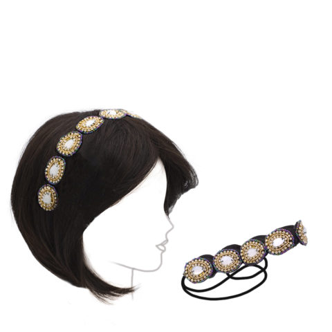 VIAHERMADA Gummiband mit Glasdekor und bunten Perlen
