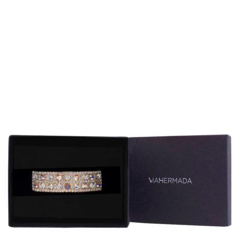 VIAHERMADA Matic Golden Curved Haarspange mit lila Kristallen und Strass