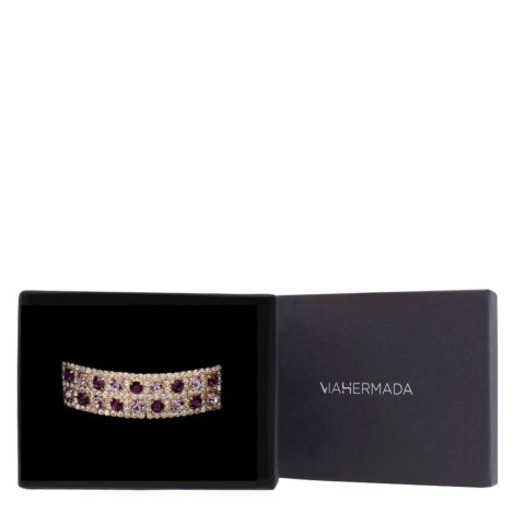 VIAHERMADA Matic Golden Curved Haarspange mit weißen Kristallen und Strass
