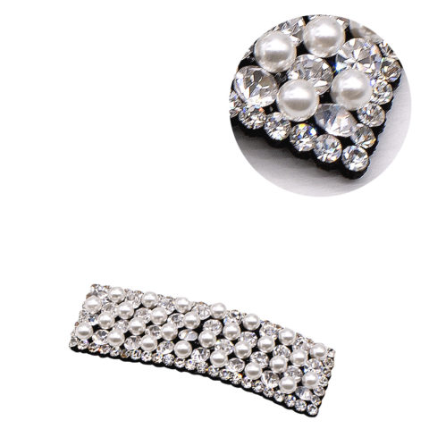 VIAHERMADA Rechteckige Clic Clac Haarspange mit Strass und Perlen