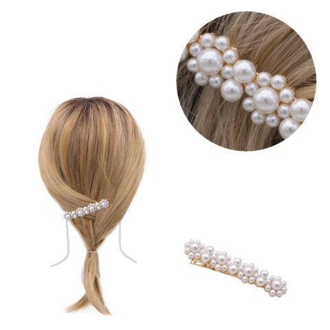 VIAHERMADA Goldene Haarspange mit Perlen 6,8x1,1 cm