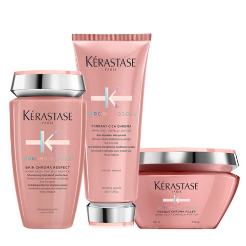 Kerastase Chroma Absolu Bain Chroma Respect Shampoo 250ml Fondant Cica Chroma 200ml Mask Recover 200ml