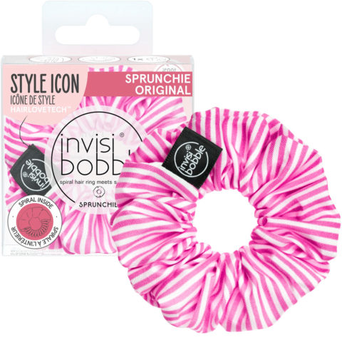Invisibobble Sprunchie Stripes Up – fuchsia und weiß gestreifter Haargummi