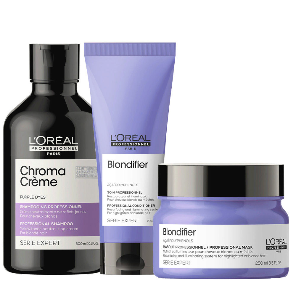 L'Oréal Professionnel Chroma Creme Purple Shampoo 300ml + Blondifier Set
