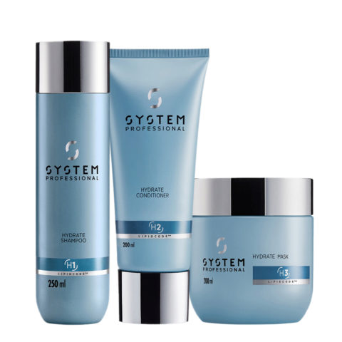 Hydrate Shampoo H1, 250ml Conditioner H2, 200ml Mask H3, 200ml