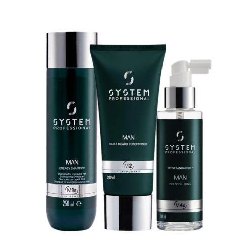 System Professional Man Energy Shampoo 250ml Hair & Beard Conditioner 200ml Intensive Tonic 100ml