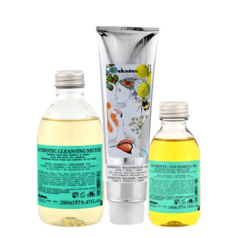 Davines Authentic Cleansing Nectar 280ml Moisture balm 150ml Nourishing oil 140ml