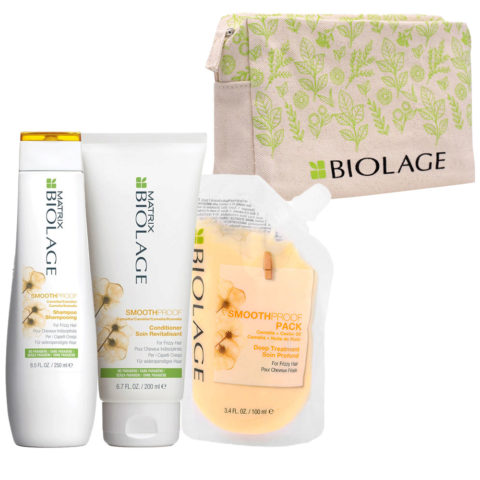 Biolage Smoothproof Shampoo 250ml Conditioner 200ml Treatment 100ml + Pochette Summer GRATIS