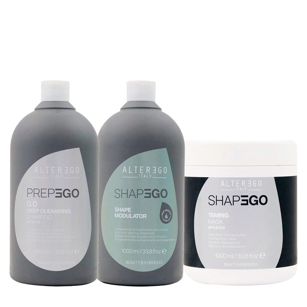 Alterego Shapego PrepEgo 0.0 Deep Cleansing Shampoo 1000ml Shape Modulator 1000ml Taming Mask 1000ml