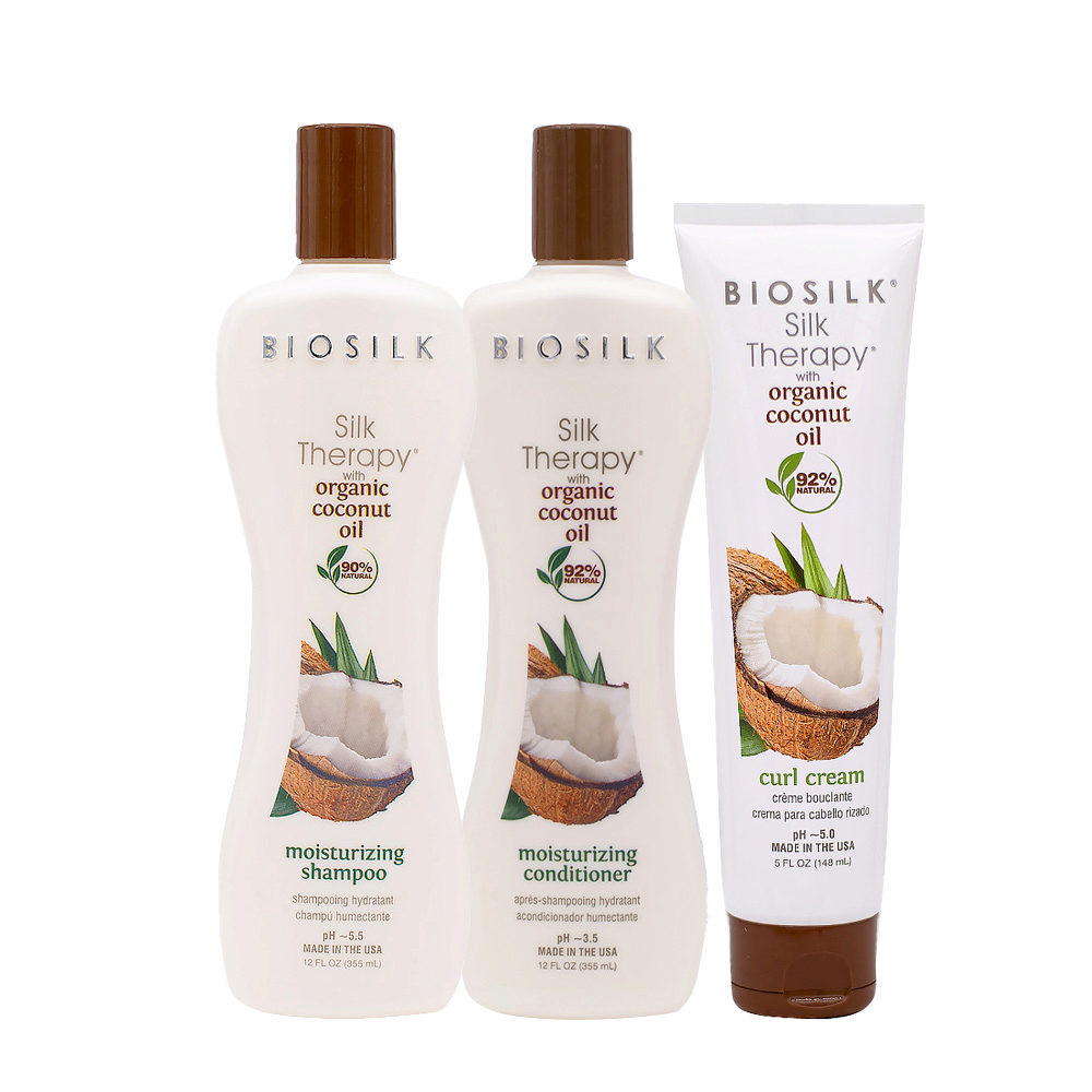 Biosilk Silk Therapy Moisturizing Shampoo With Coconut Oil 355ml Balsamo Idratante 355ml Curl Cream 148ml