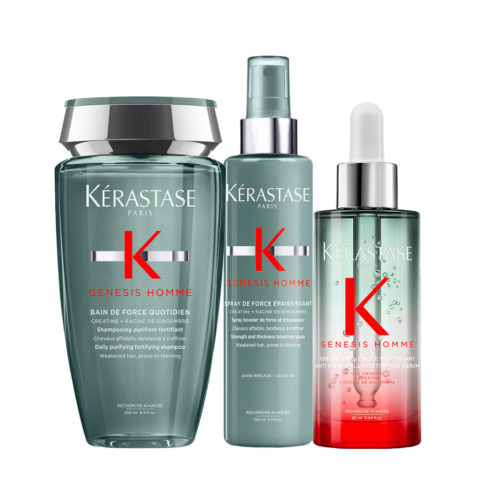 Kerastase Genesis Homme Bain De Force Quotidien 250ml Spray De Force Epaississant 150ml Serum 90ml