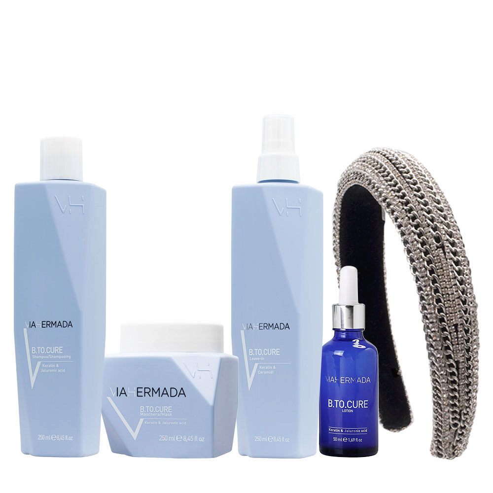 VIAHERMADA B.to.cure Shampoo 250ml Mask 250ml Leave in 250ml Lotion 50ml + Kostenloses Gewölbtes Stirnband