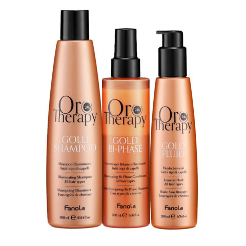 Fanola Oro Therapy Oro Puro Gold Shampoo 300ml Conditioner 200ml Leave-In Fluid 100ml