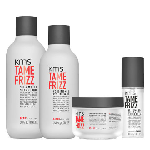 KMS Tame Frizz Shampoo 300ml Conditioner 250ml Smoothing Reconstructor 200ml De-Frizz Hair Oil 100ml