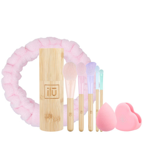 Skin Care Headband Pink Bamboom Brush 5pz+Tube Set Raindrop Sponge Pink Brush Cleaner Pink