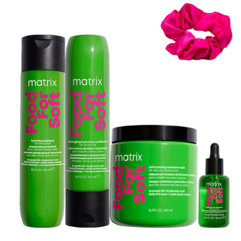 Matrix Haircare Food For Soft Shampoo 300ml Conditioner 300ml Mask 500ml Oil 50ml + InstaCure Scrunch Als Geschenk