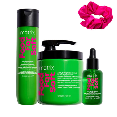 Matrix Haircare Food For Soft Shampoo 300ml Mask 500ml Oil 50ml + InstaCure Scrunch Als Geschenk