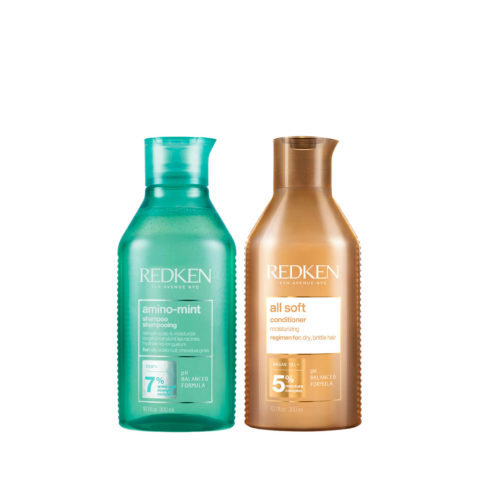 Redken Amino Mint Shampoo 300ml All Soft Conditioner 300ml - reinigende und feuchtigkeitsspendende Behandlung