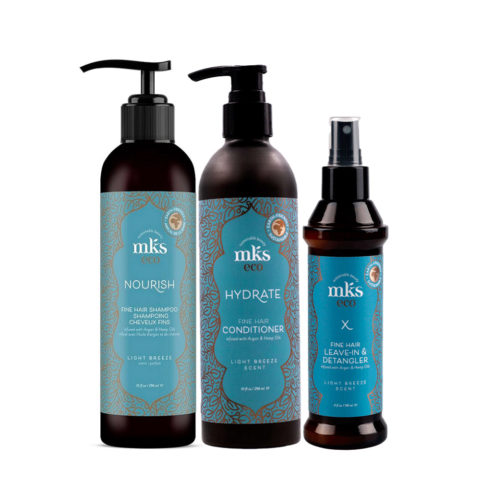 Nourish Fine Hair Shampoo Light Breeze Scent 296ml Conditioner 296ml Leave In 120ml