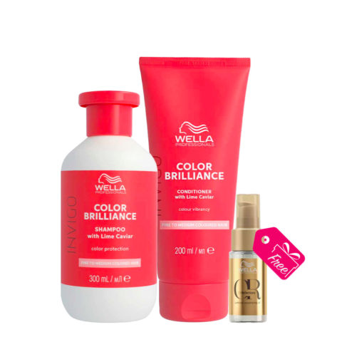 Wella Invigo Color Brilliance Fine Shampoo 300ml Conditioner 200ml + Oil Reflections Luminous Oil 30ml OMAGGIO